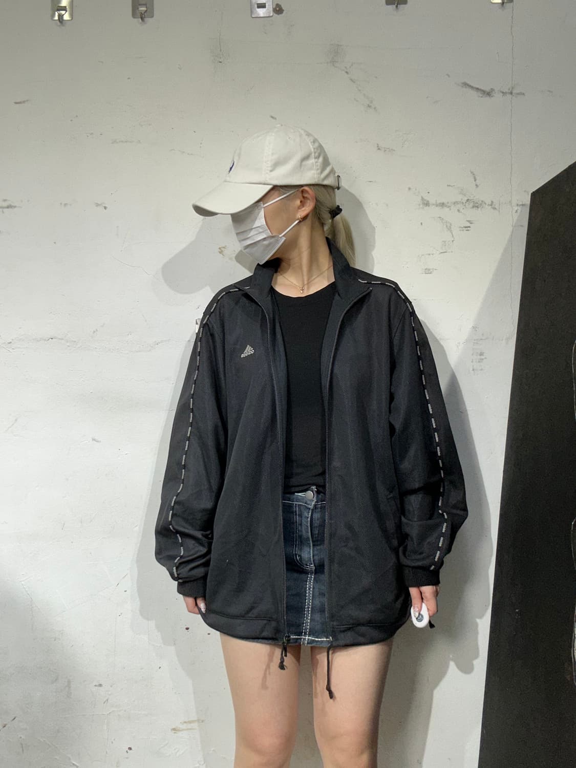 아디다스 블랙 올드스쿨 오버핏 스티치 라인 포인트 트랙탑 져지 L 상품이미지2