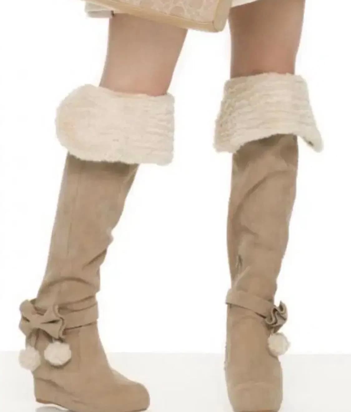 리즈리사 리본 폼폼이 라떼 퍼 롱 부츠 히메 갸루 러블리 로걀 빈티지 상품이미지1