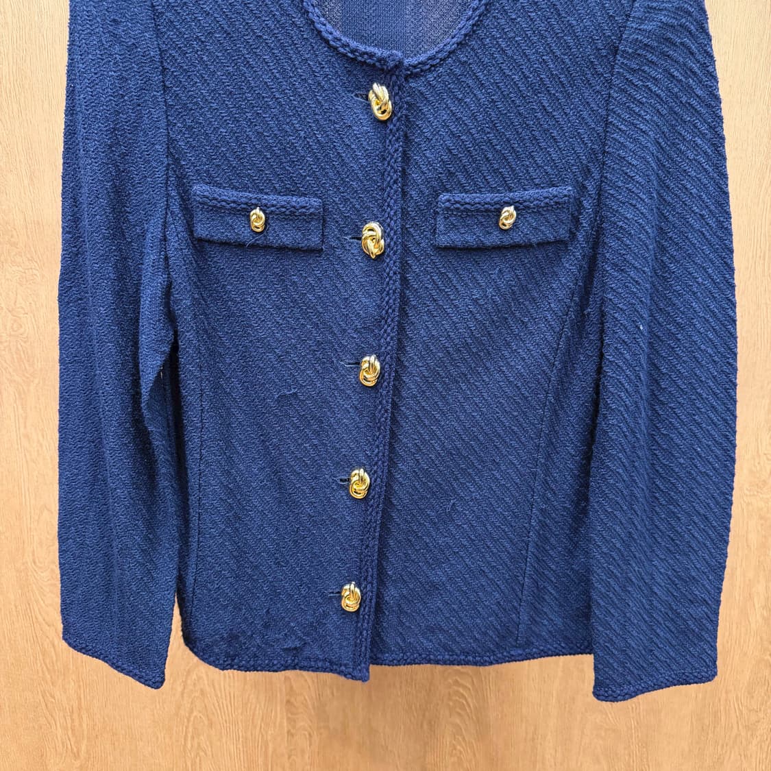 에르노 라운드넥 코튼 자켓 골드 버튼 디테일 레귤러핏 블루 상품이미지5