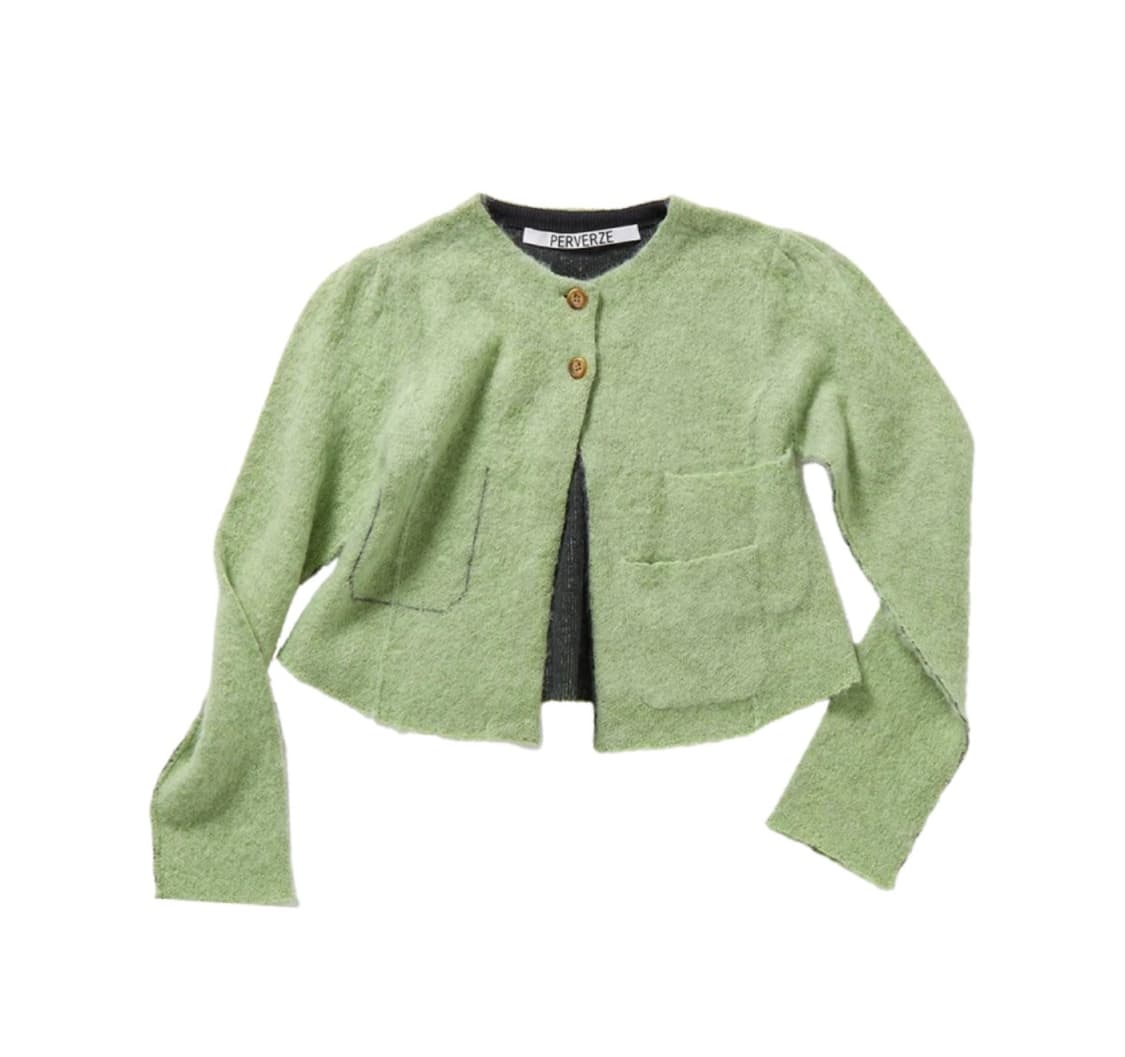 Perverze 우먼 리터치드 포켓 모헤어 블렌드 가디건 그린  상품이미지1