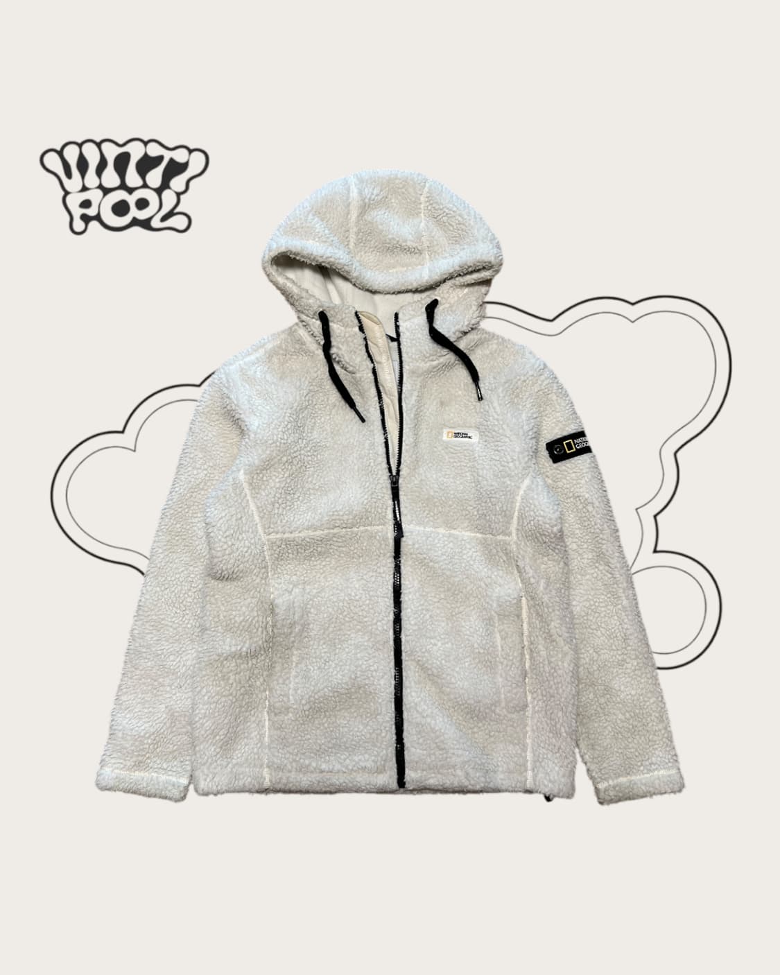 내셔널지오그래픽 풀오버 뽀글이 플리스 후드집업 공용S 화이트 상품이미지1