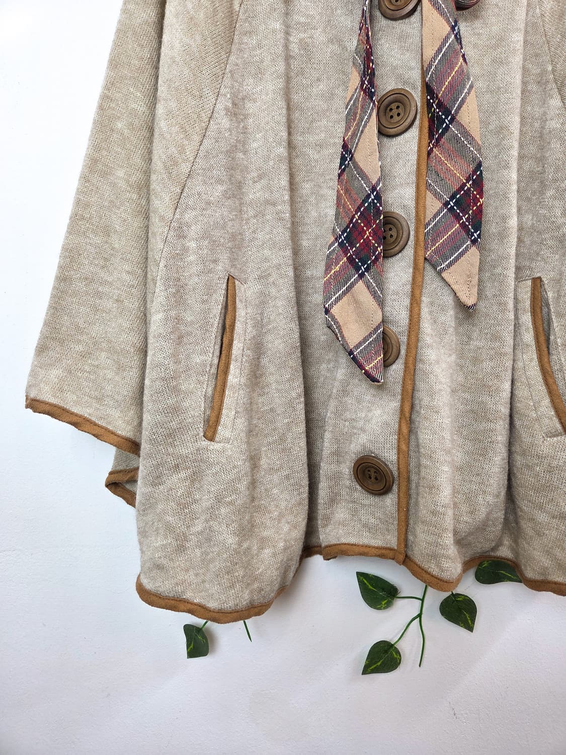 체크 리본 케이프 가디건 상품이미지3