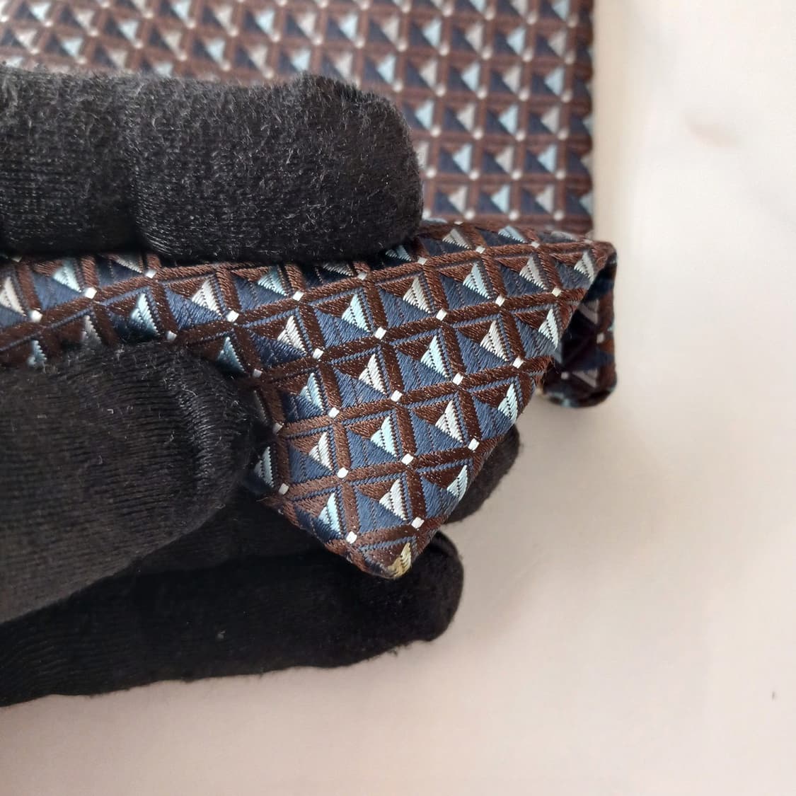 아쿠아스큐텀 실크 브라운 기하 패턴 넥타이 9.1cm A등급 A18981 상품이미지8