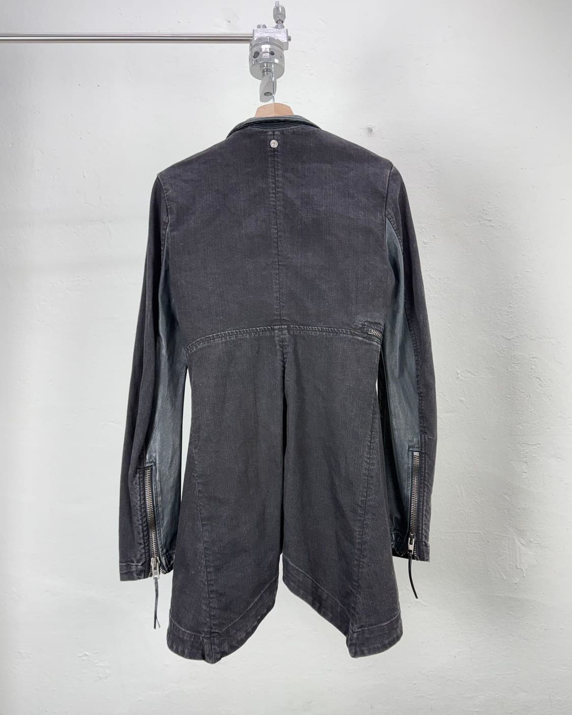 디젤 00s 블랙 레더 믹스드 오픈 카라 바이커 자켓 상품이미지7