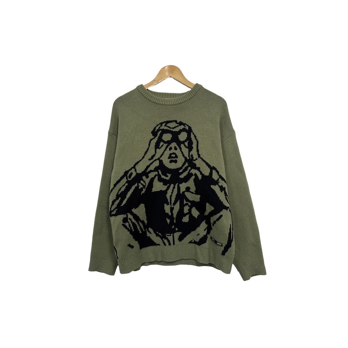 크리틱 스카웃 보이 그래픽 라운드넥 카키 니트  상품이미지1