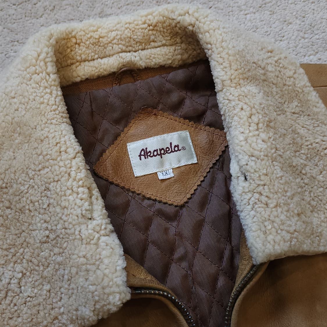 90s 아카펠라 왁스드 레더 프렌치 가죽자켓 양털 카라 빈티지  XXL 상품이미지6