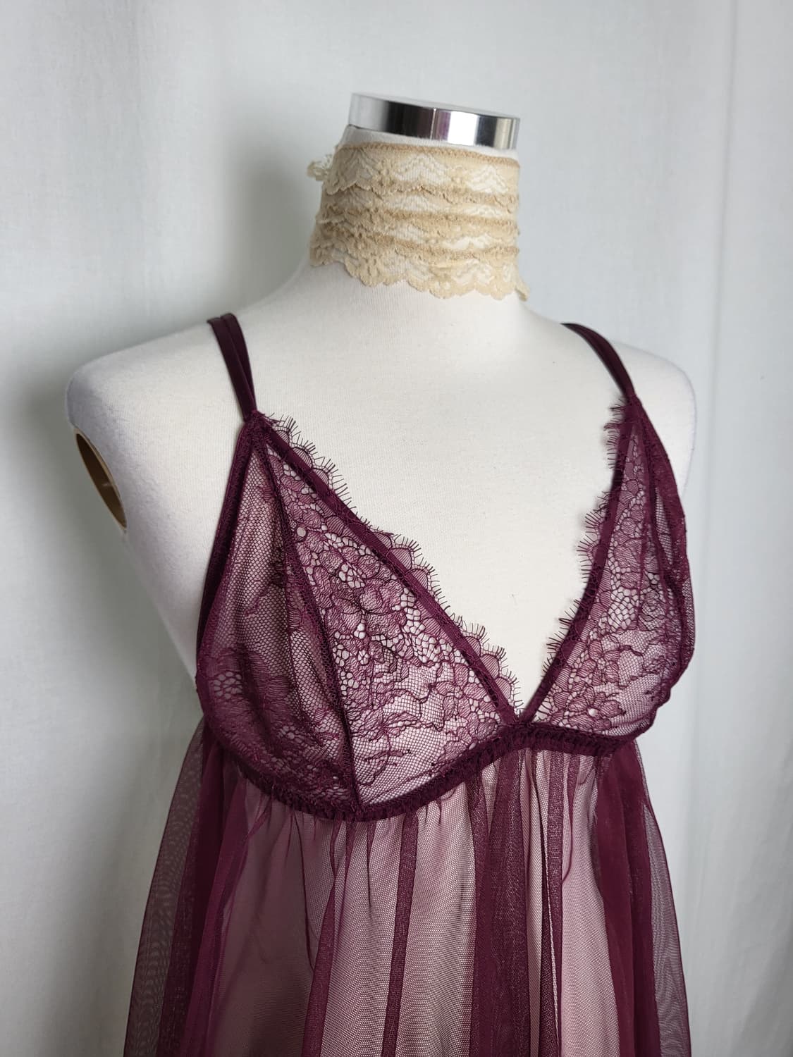 빈티지 버건디 시스루 슬립 원피스 상품이미지3