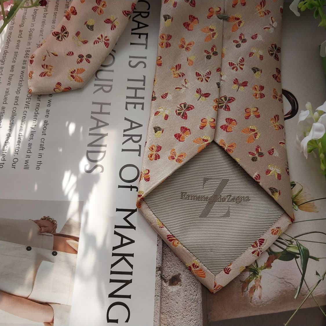 제냐 실크 베이지 나비 자카드 넥타이 9cm A등급 K1547
 상품이미지7