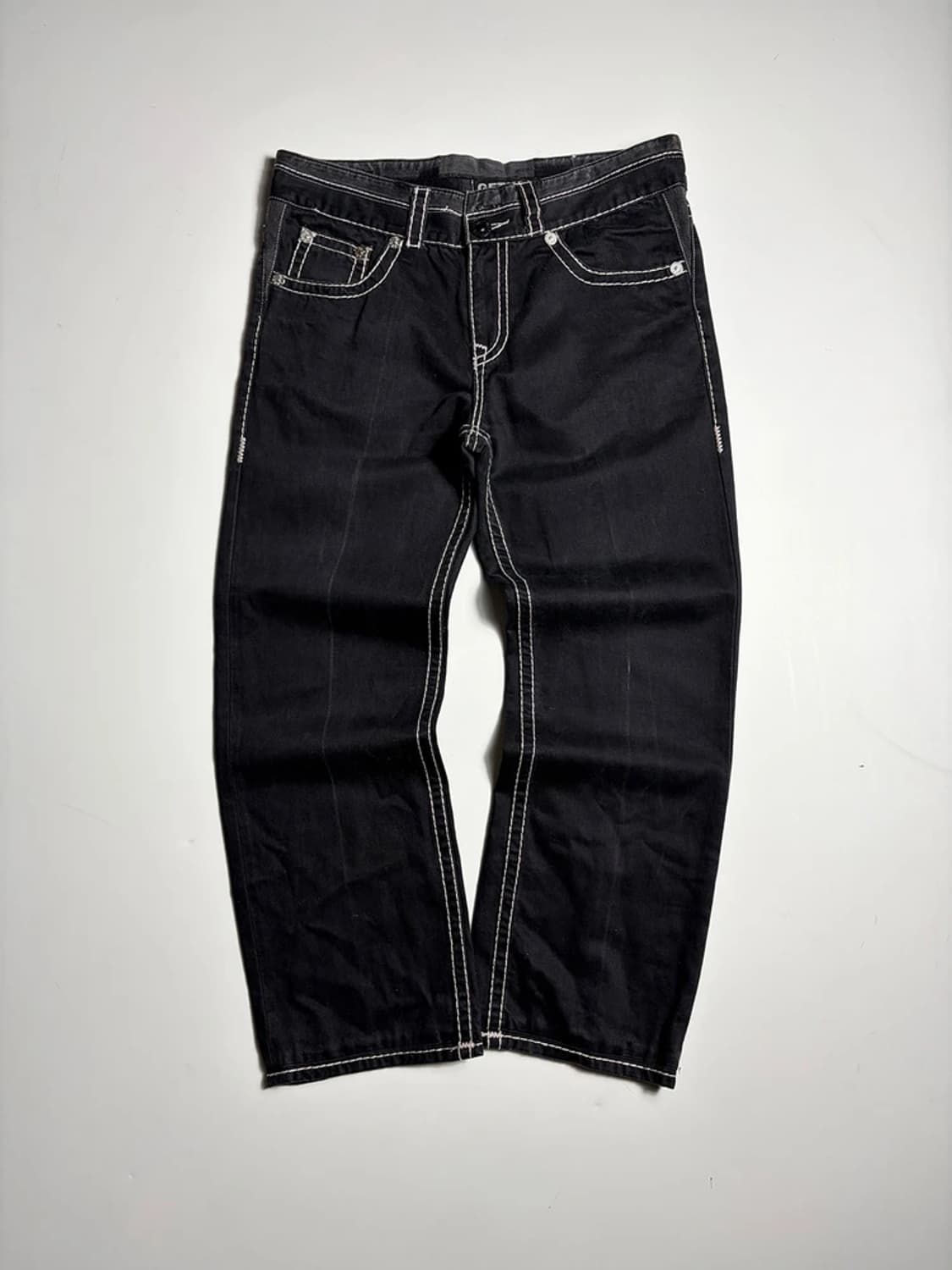 겟유즈드 화이트 스티치 블랙 데님 팬츠 R2295 상품이미지1