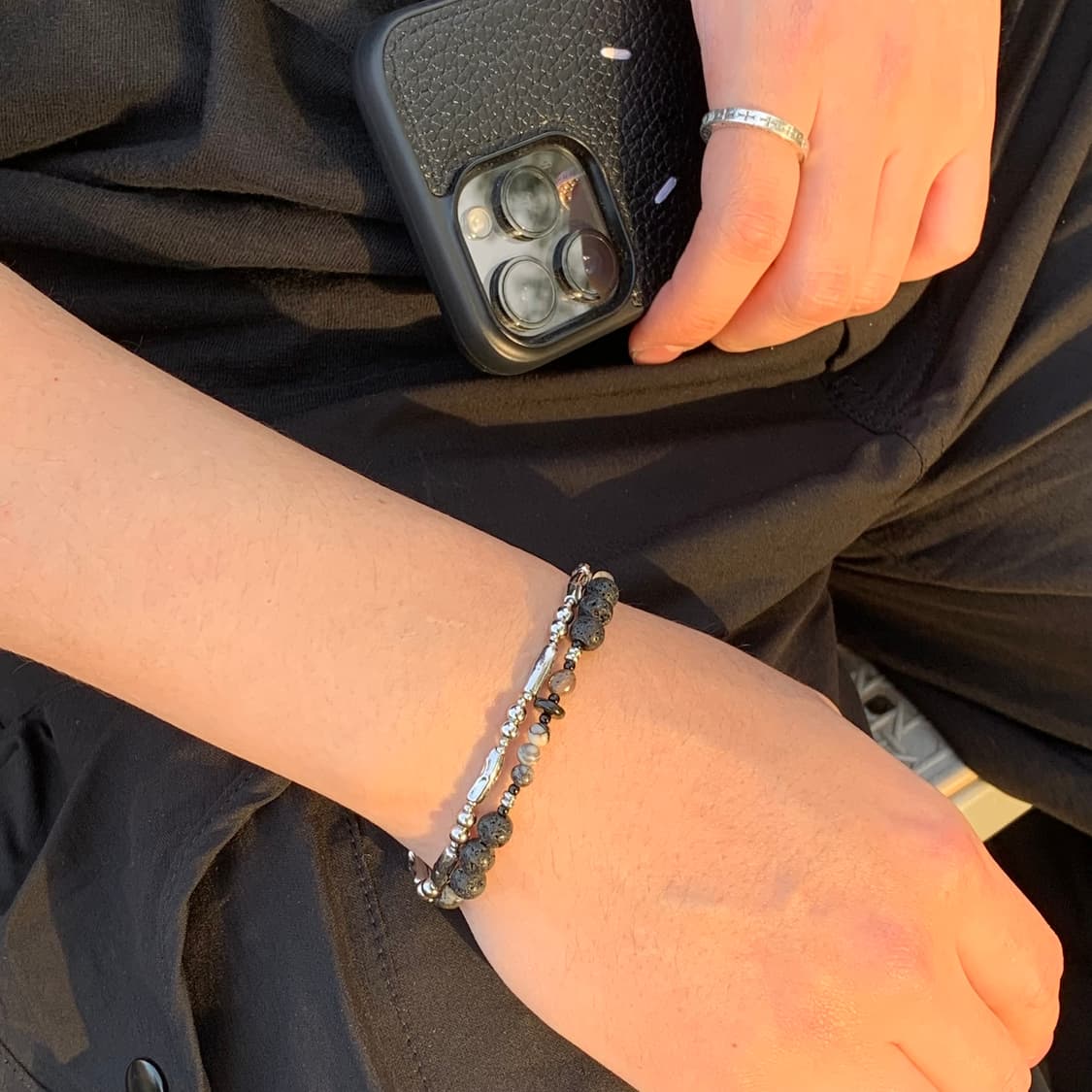 더스키 블랙 원석 팔찌 써지컬스틸  상품이미지3