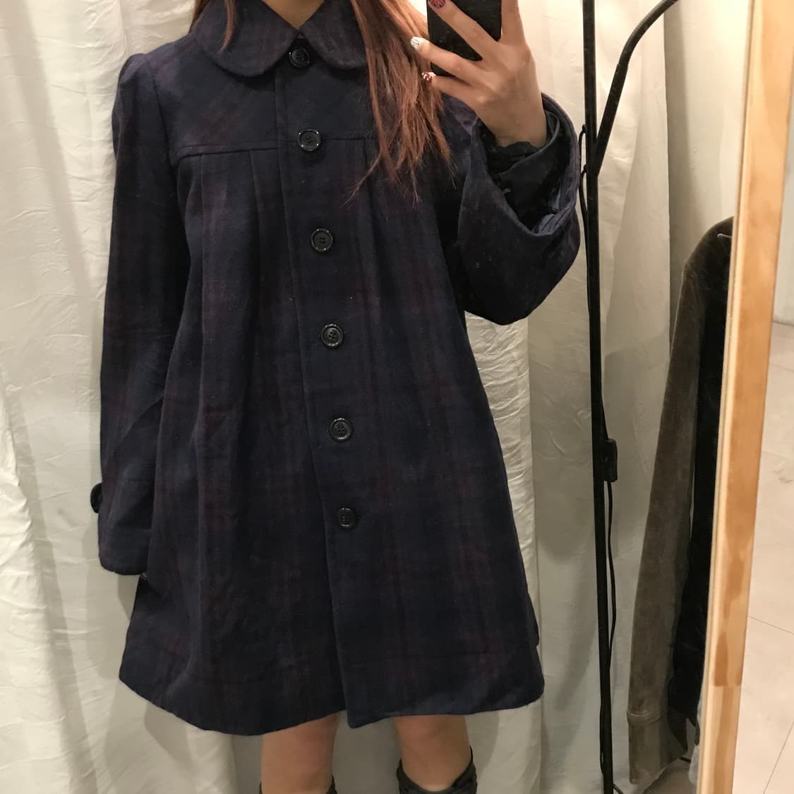 As Know As 하구미 라떼갸루 울 혼방 체크 코트 상품이미지2