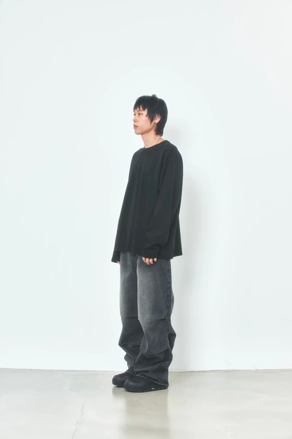 llud Wide Front Tuck Denim Pants Black L 상품이미지1