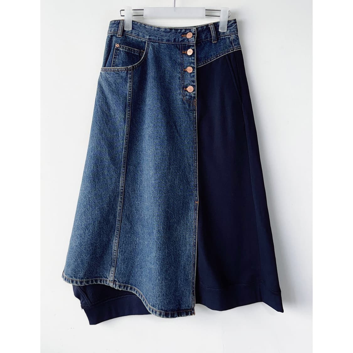 럭키슈에뜨 22 텍스처 블록 데님 스커트 상품이미지2