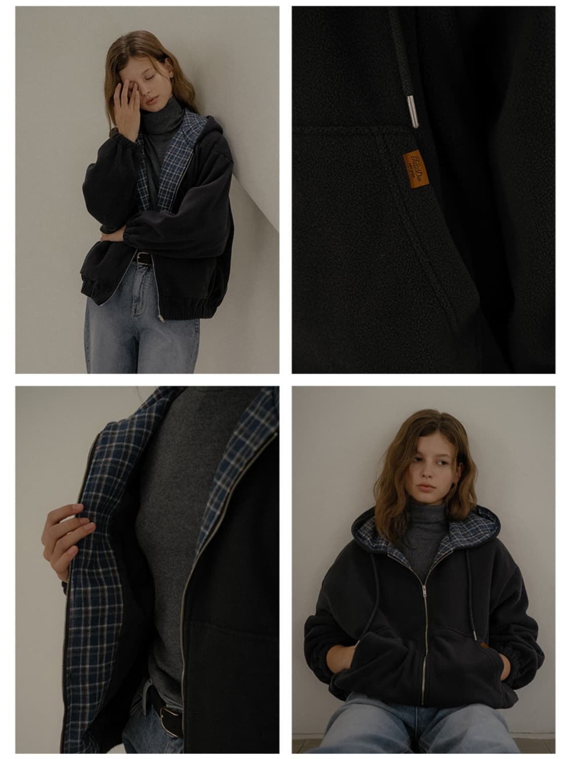 편택포) TILL I DIE/틸아이다이 체크 포인트 플리스 집업 차콜 상품이미지6