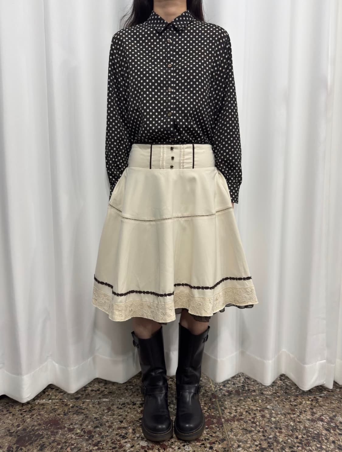 comme ca lsm 브라운 도트 셔츠 상품이미지1