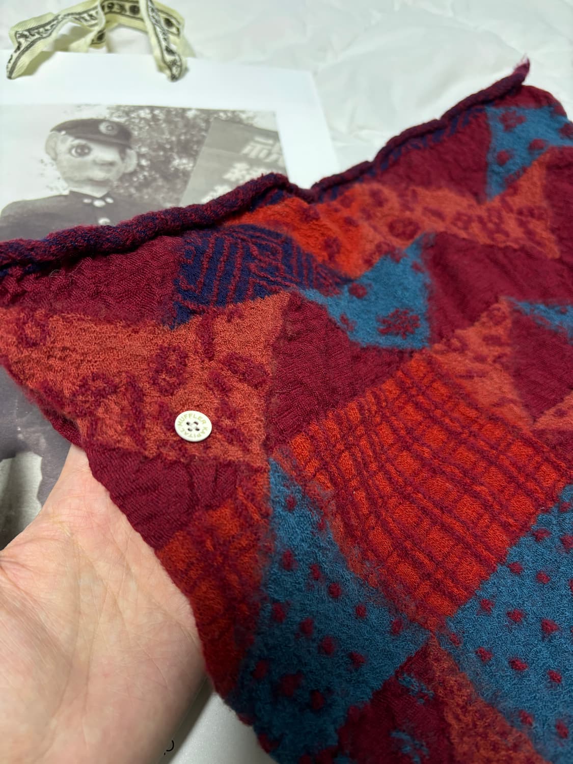 캐피탈 슈렁큰 울 인디고 스카프 레드 상품이미지2