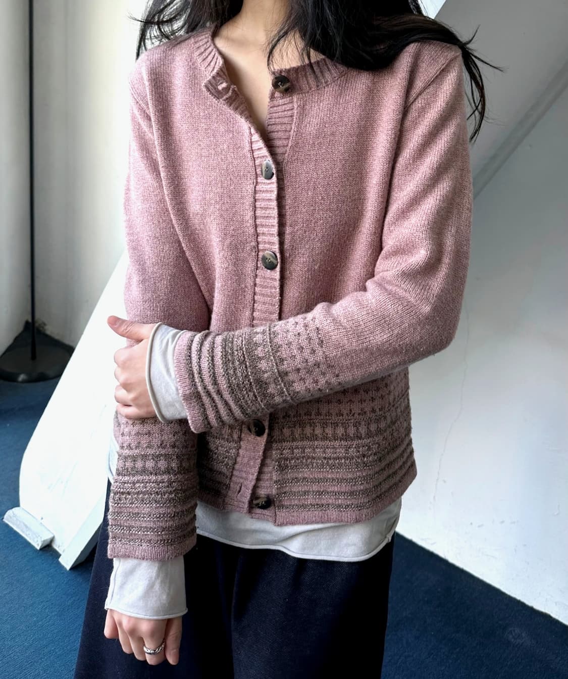 Pattern knitted alpaca crew neck jacket 상품이미지9