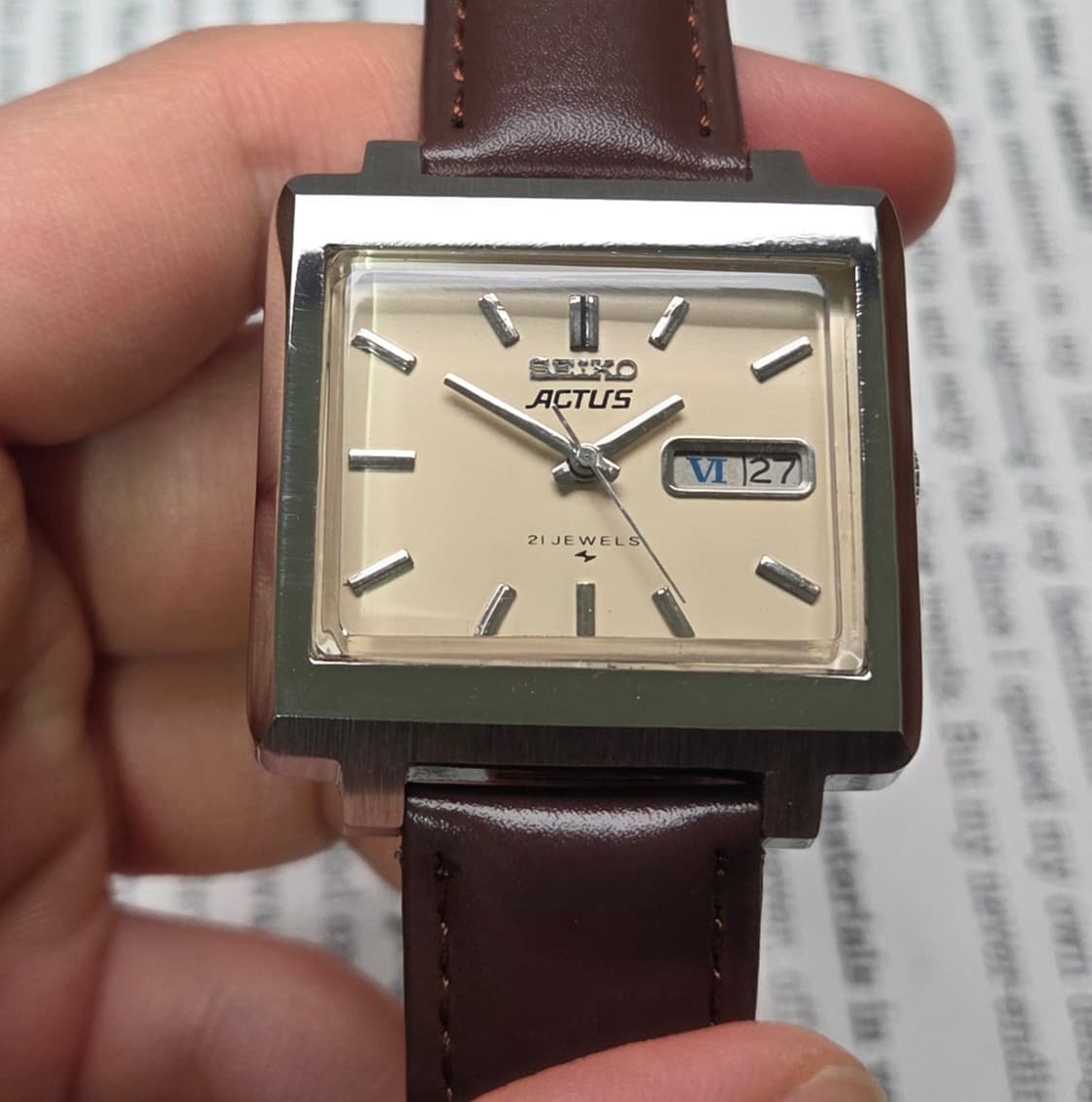 빈티지 세이코 액투스 SS 테레비 샌드베이지 로만 데이데이트 오토매틱 상품이미지3