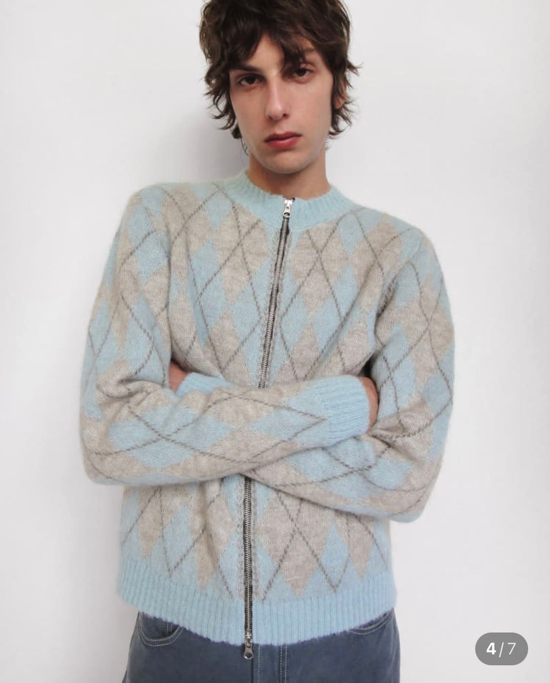 기마구아스 gimaguas 앨리스 아가일 니트 집업 XS 블루 베이지 상품이미지2