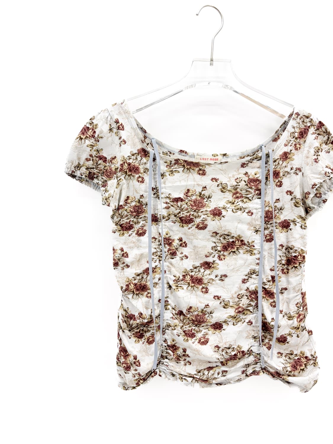 빈티지 로맨틱 플라워 셔링 반팔 티셔츠 상품이미지4