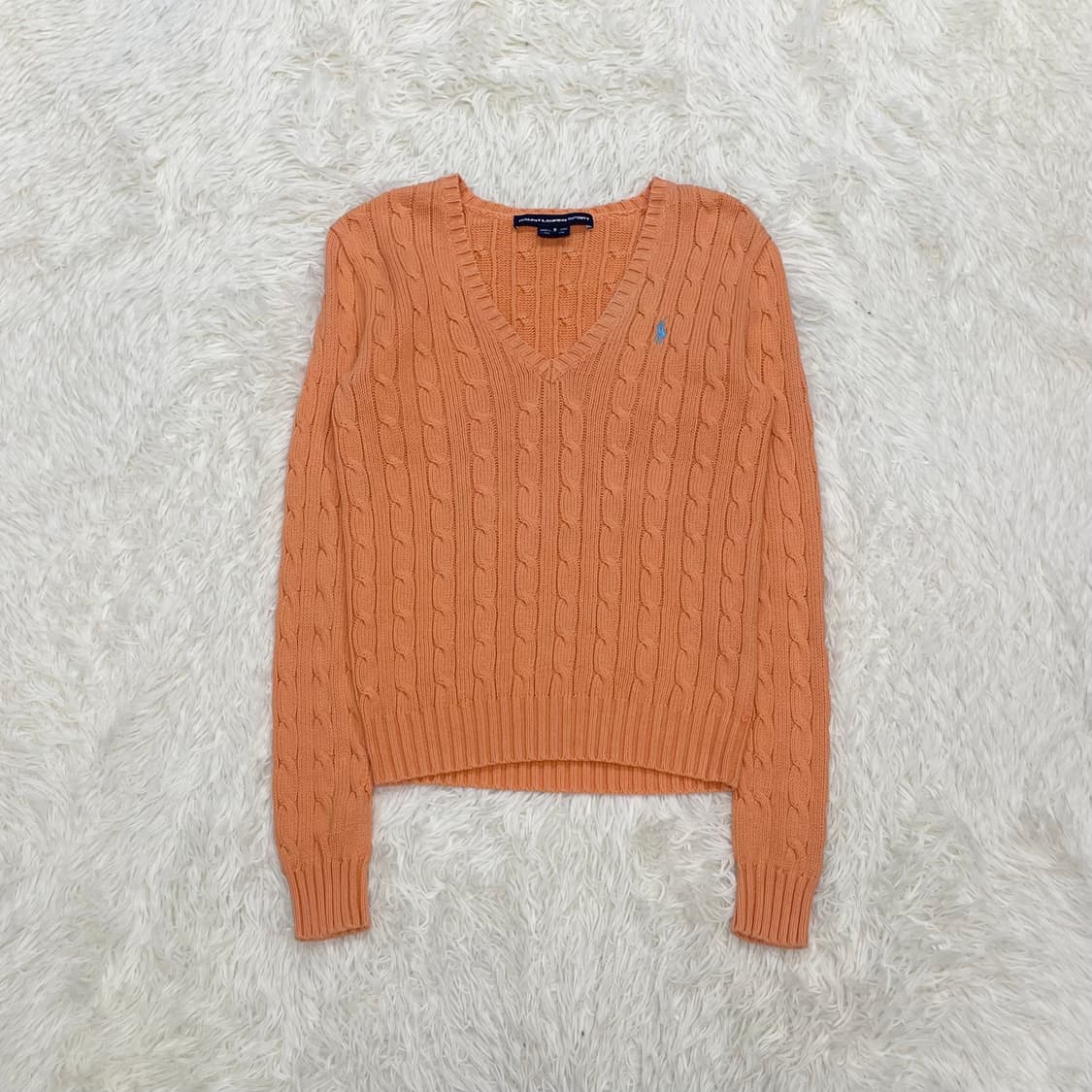 폴로 랄프로렌 포니 로고 케이블 브이넥 니트 오렌지 상품이미지2