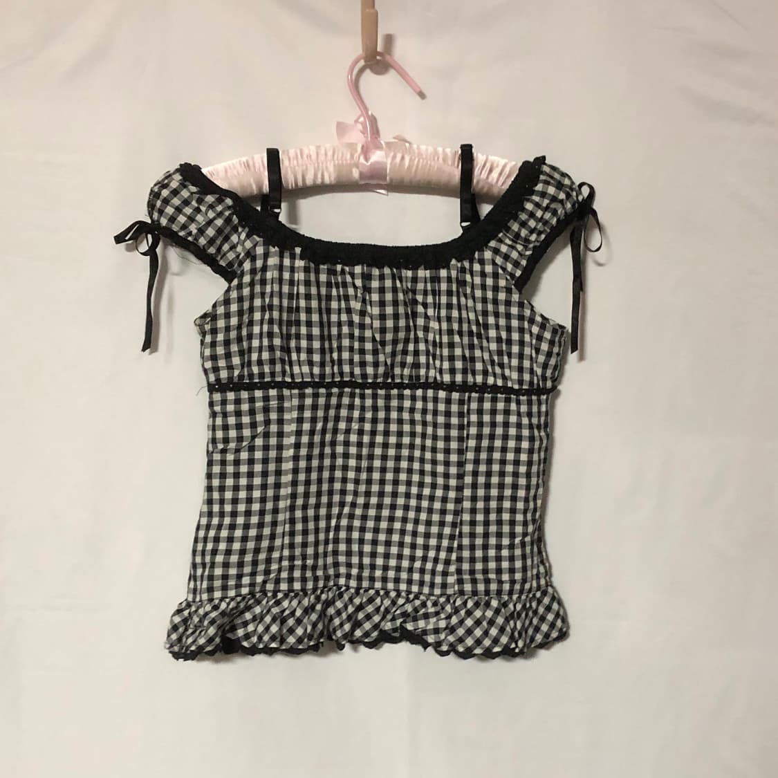 레이스 깅엄체크 블라우스 블랙 상품이미지9