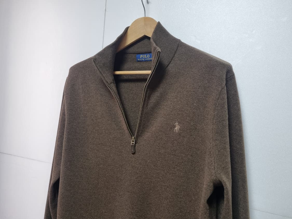 남성 폴로 울 100% WOOL 모 긴팔 하프 집업 긴팔 니트 스웨터 상품이미지1