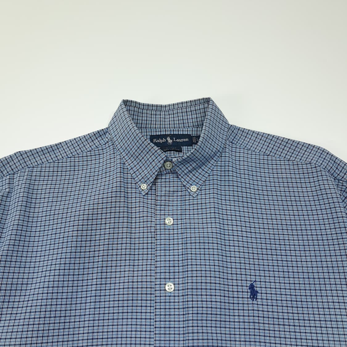 CL757 L 폴로 90s 코튼 마이크로체크 블루네이비 셔츠 남방 상품이미지2