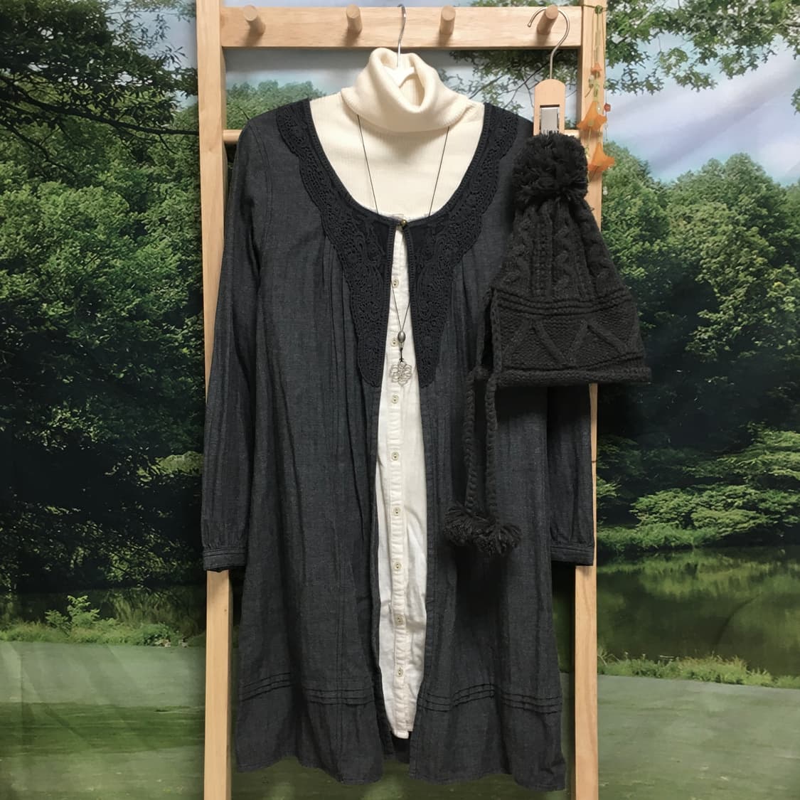 일본 빈티지 블랙 모리 바선생 원피스 세트 상품이미지1