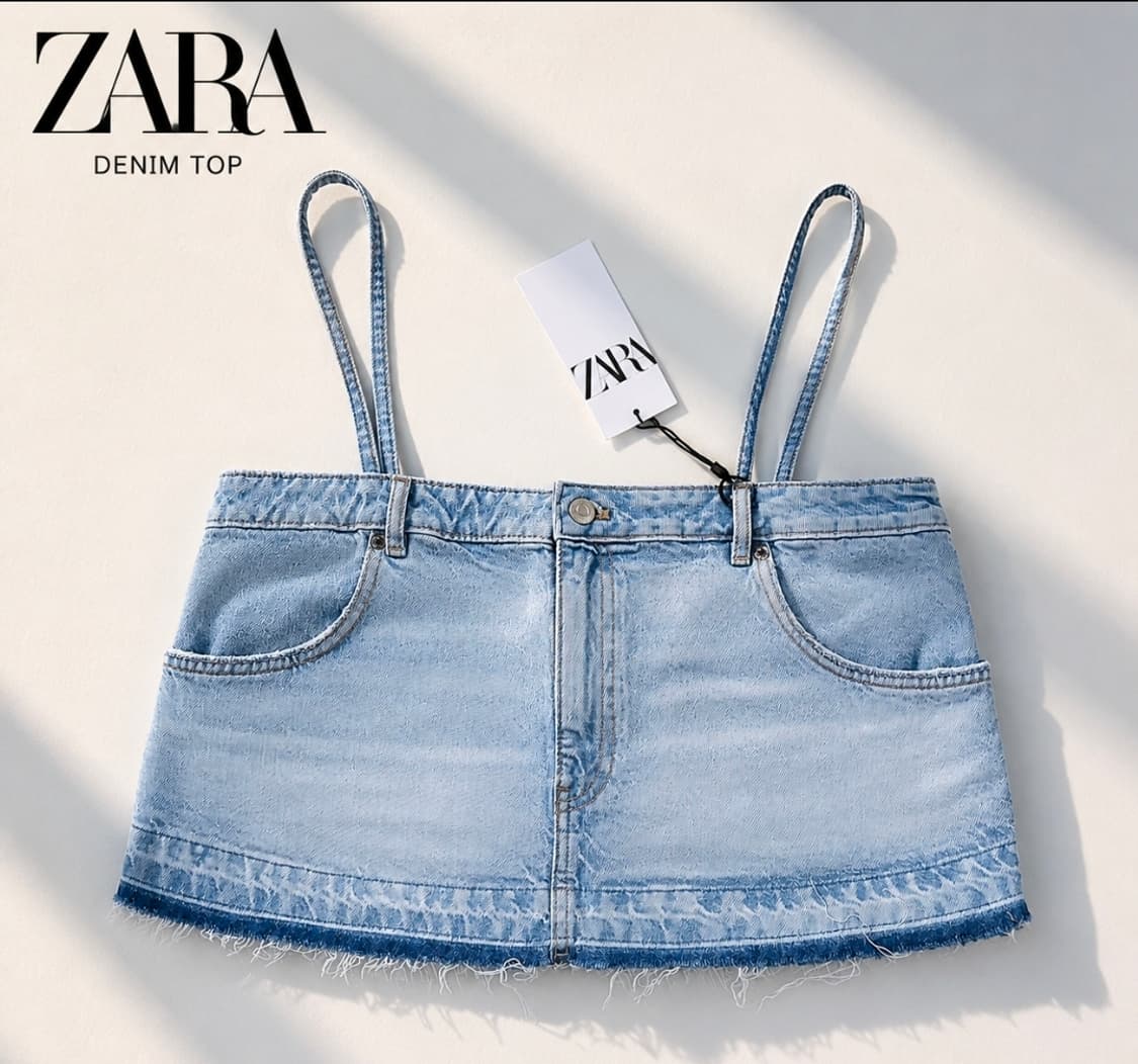 자라 ZARA 데님 크롭탑 뷔스티에 나시탑 데님탑 L 55 66 상품이미지1