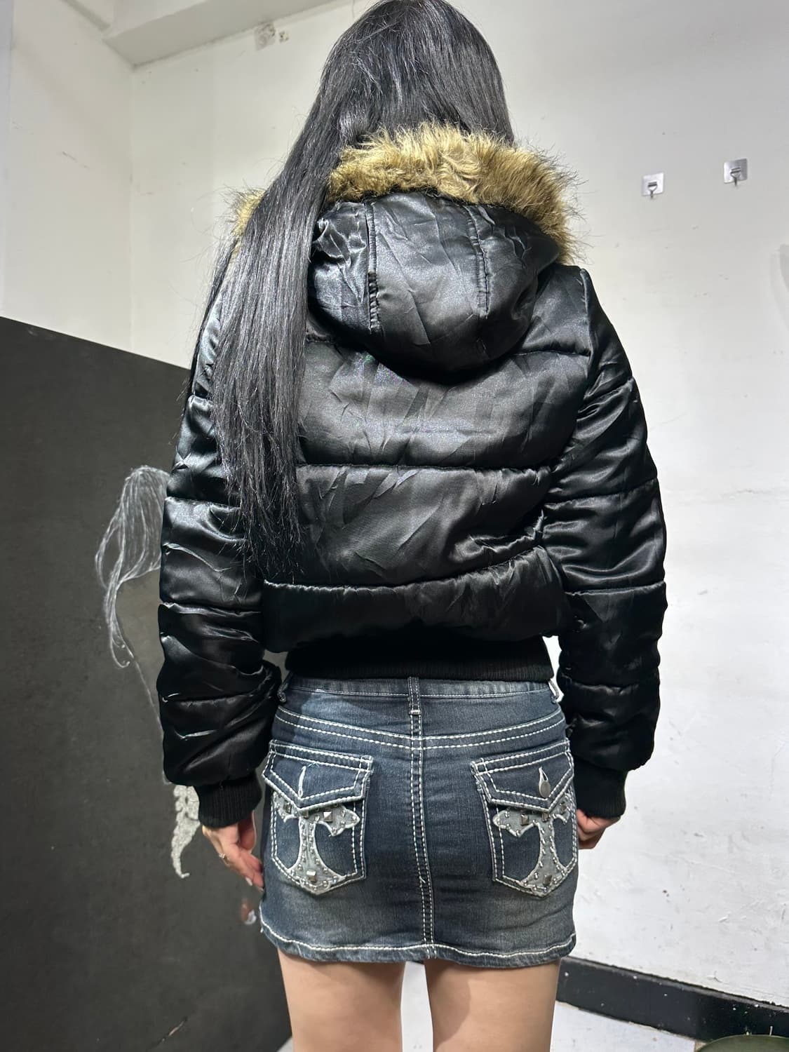 Jpn 일본빈티지 블랙 퍼 후드 패딩 상품이미지6