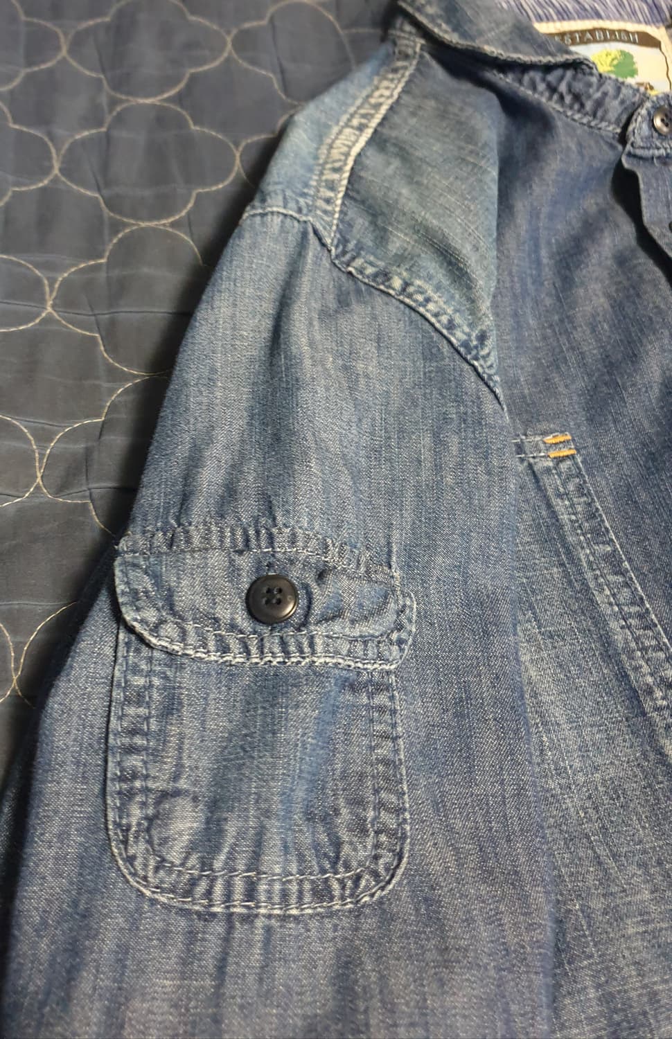 ESTABLISH 블랙라벨 헨리넥 숏카라 빈티지 생지 데님 긴팔셔츠(L) 상품이미지3