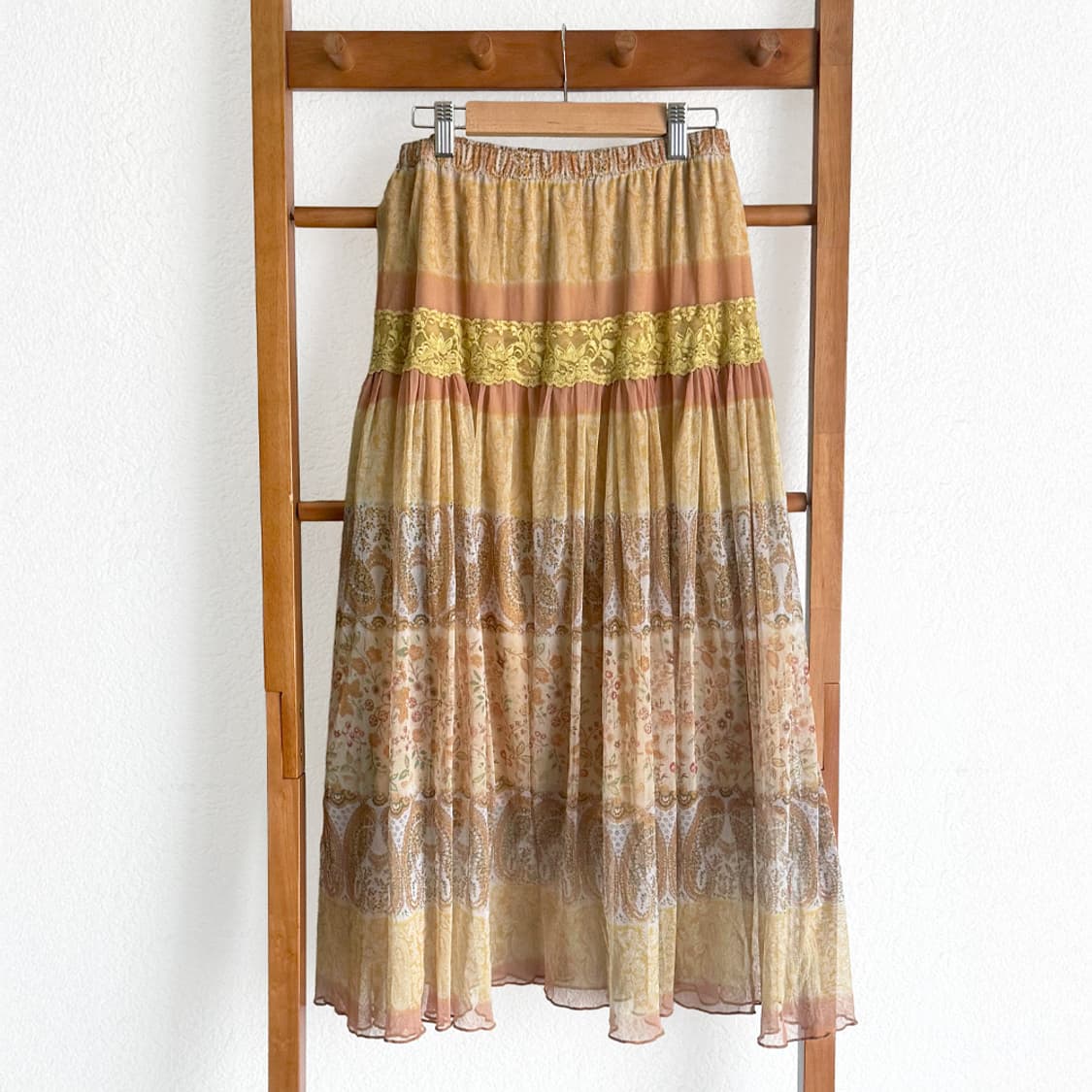초원 앤티크 패치 쉬폰 스커트 상품이미지1