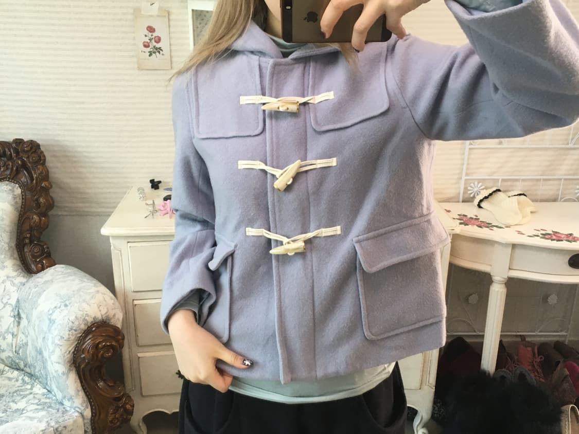 일본빈티지 페일 퍼플 후드 더플 코트 상품이미지1