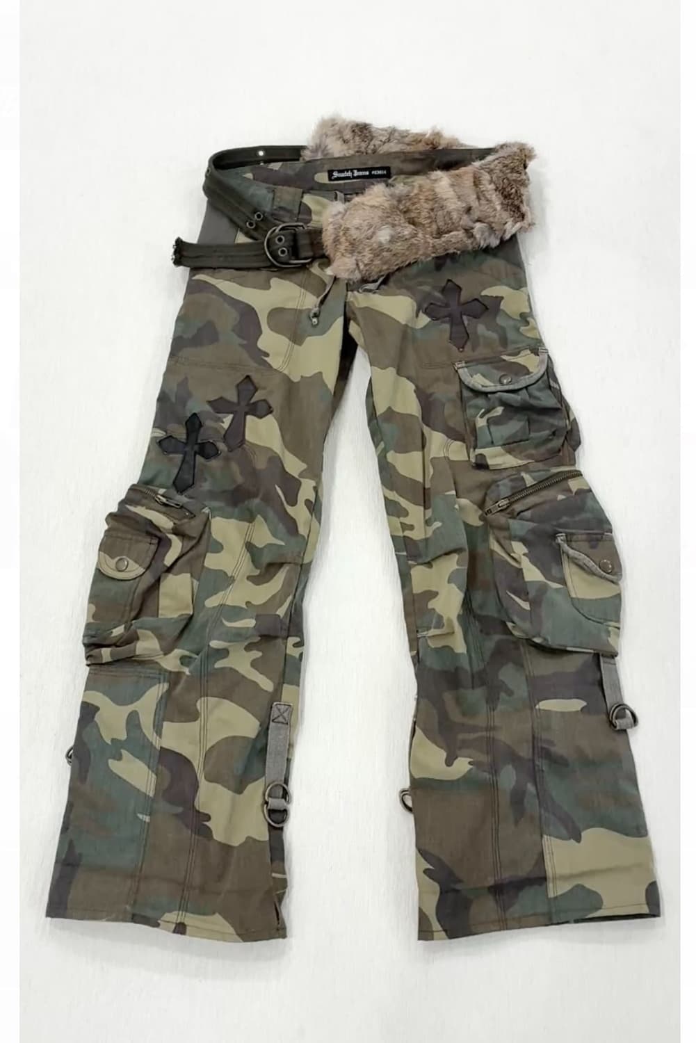 리얼퍼 벨트, 십자가 가죽 패치 카고 팬츠 상품이미지1