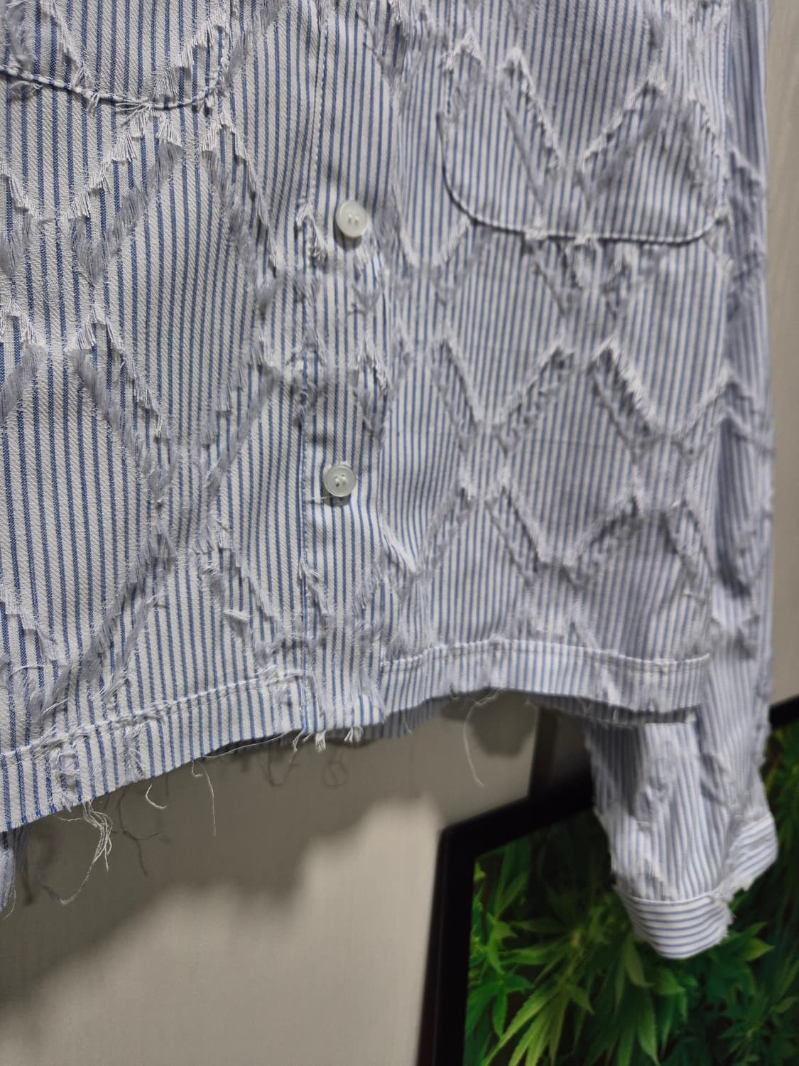 빈티지 봄여름 하늘색 스트라이프 프린지 숏 자켓 상품이미지4