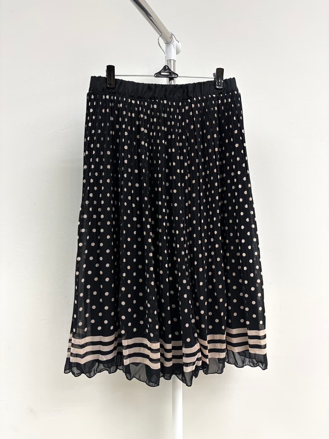 빈티지 블랙 베이지 도트 플리츠 미디 스커트 상품이미지6