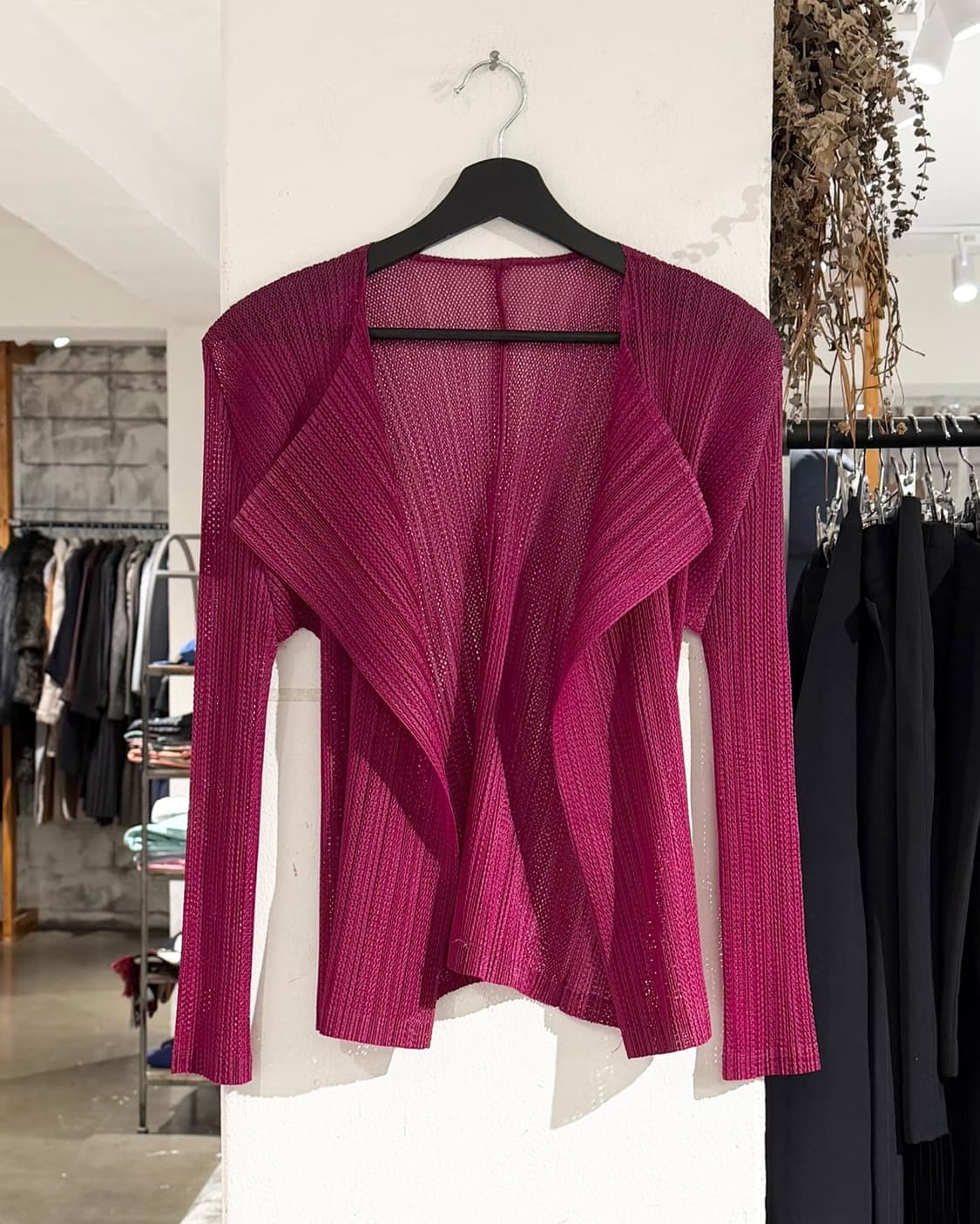 플리츠 플리즈 핑크 노버튼 가디건 상품이미지1