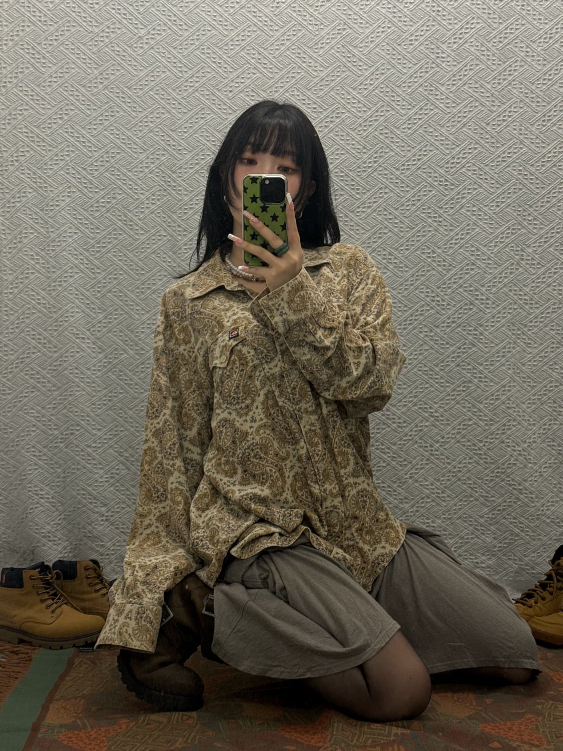 퀵실버 보헤미안 에스닉 페이즐리 히피 코듀로이 셔츠 K0313 상품이미지2