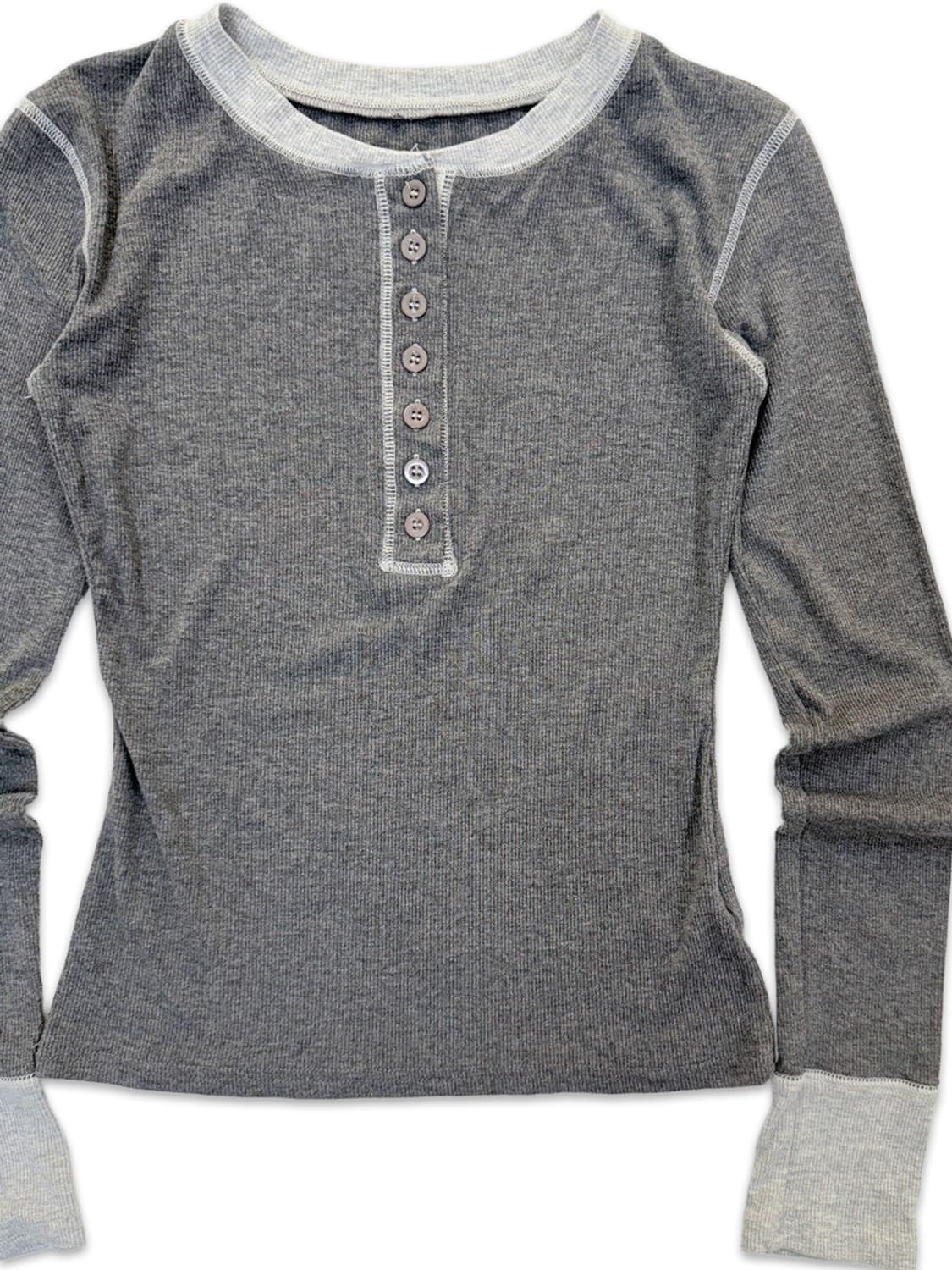 빈티지 그레이 하프 단추 레이어드티 상품이미지3