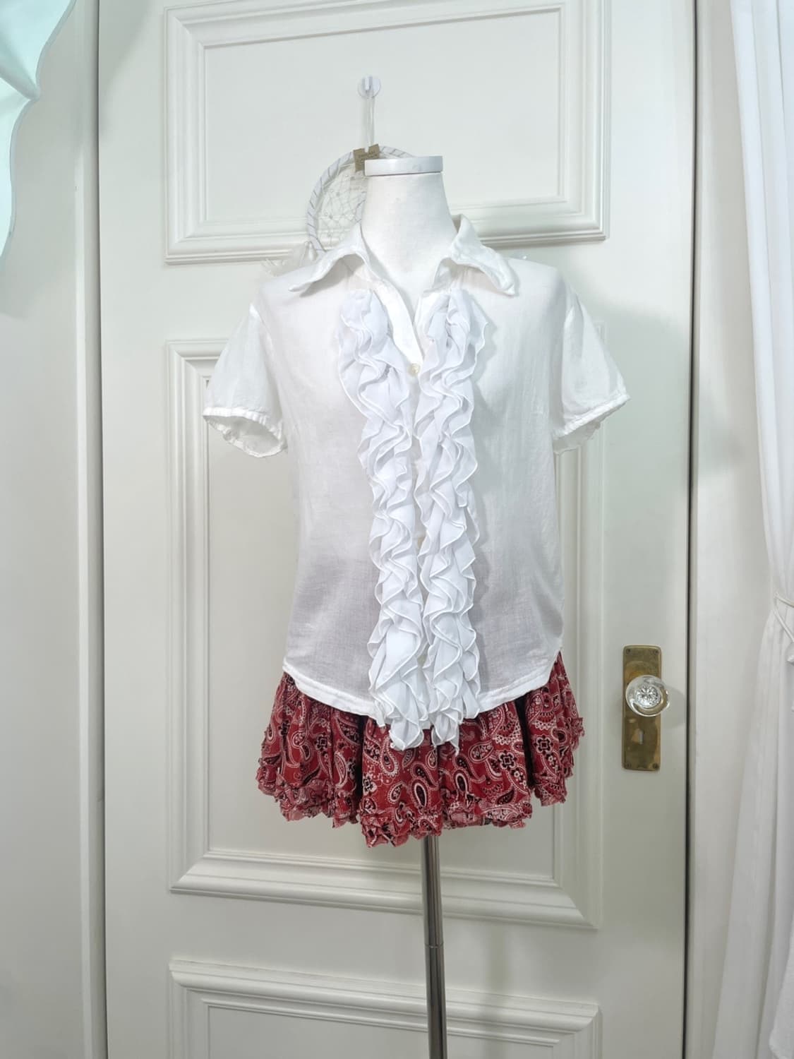 red pasley cotton mini skirt(size-M) 상품이미지6