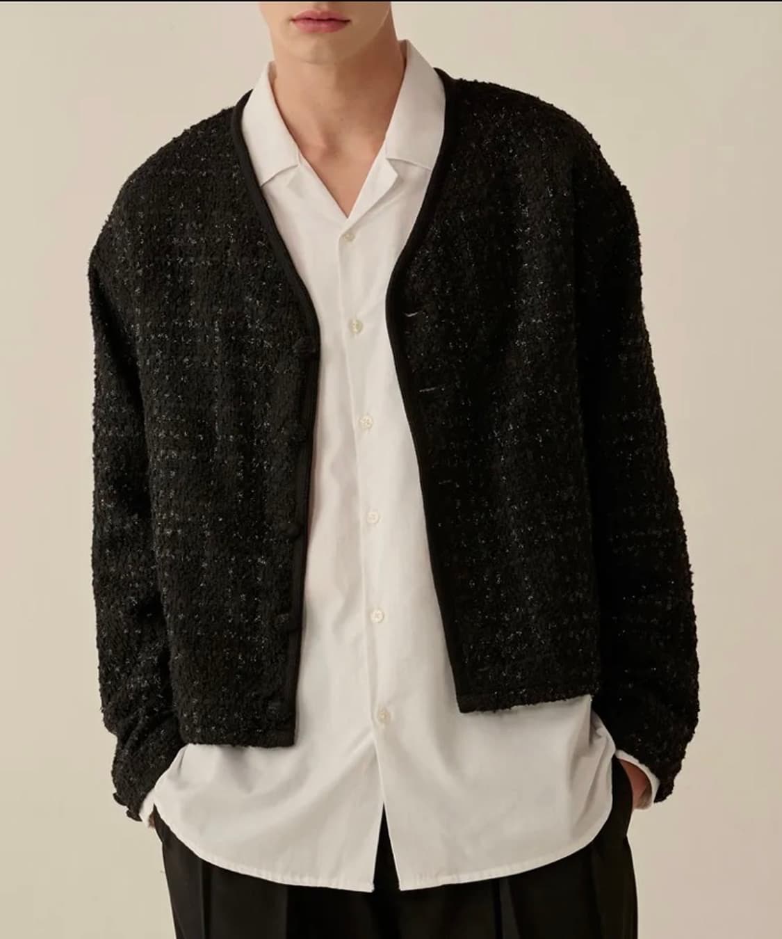 테이크이지 트위드 V넥 크롭자켓(블랙펄) 트위드자켓 상품이미지1