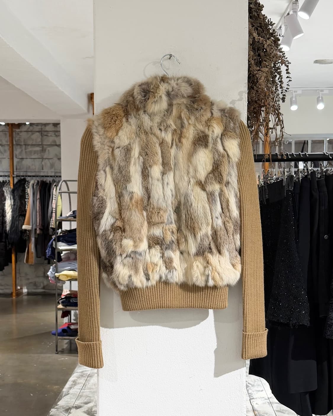 빈티지 런딥 베이지 래빗퍼 하이넥 벨티드 집업 자켓 상품이미지6