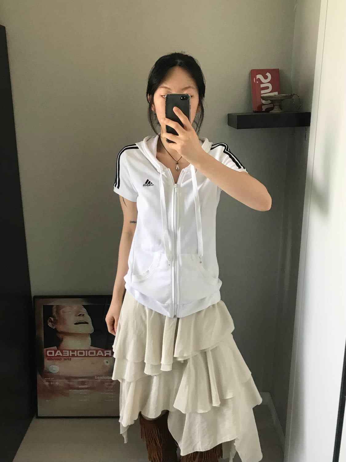 아디다스 올드스쿨 삼선로고 사이드라인 반팔 후드집업 상품이미지1