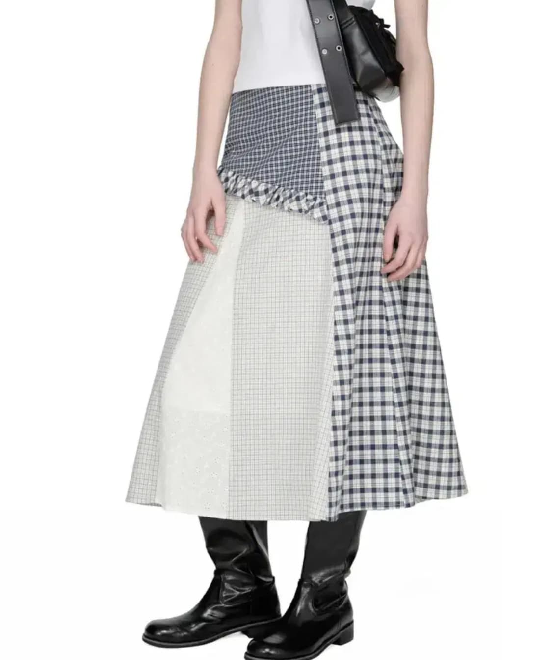 썬번프로젝트 Mixed Check Long Skirt 상품이미지1