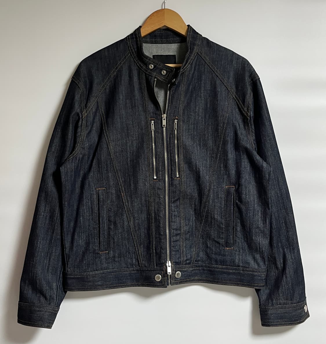 공용 피스워커 흑청 크롭 바이커 데님 자켓 점퍼 L 상품이미지1