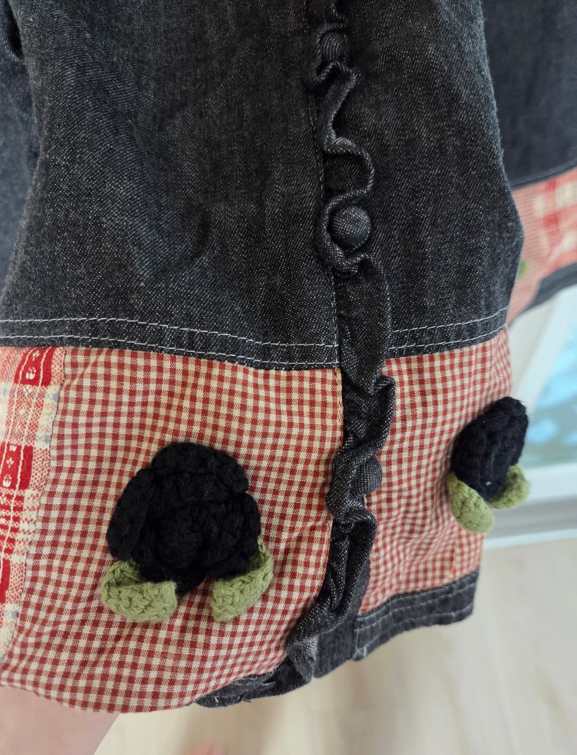 흑청 딸기 뜨개 롱 스커트(빈티지 모리) 상품이미지3