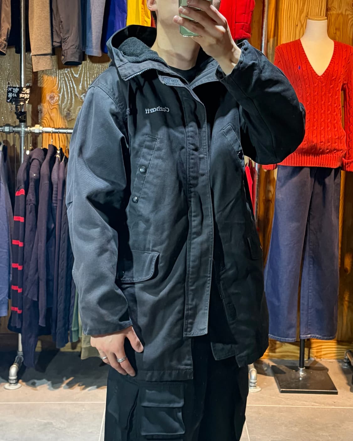 M Carhartt 칼하트 스펠링 하이넥 블랙 야상 상품이미지1