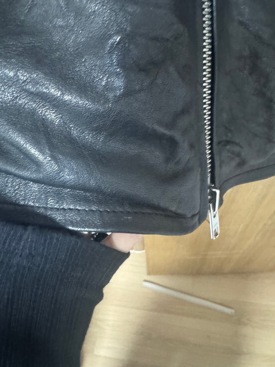 쿠어 램스킨 엠보 워시드 트리밍 바이커 자켓 (블랙) xl 상품이미지6