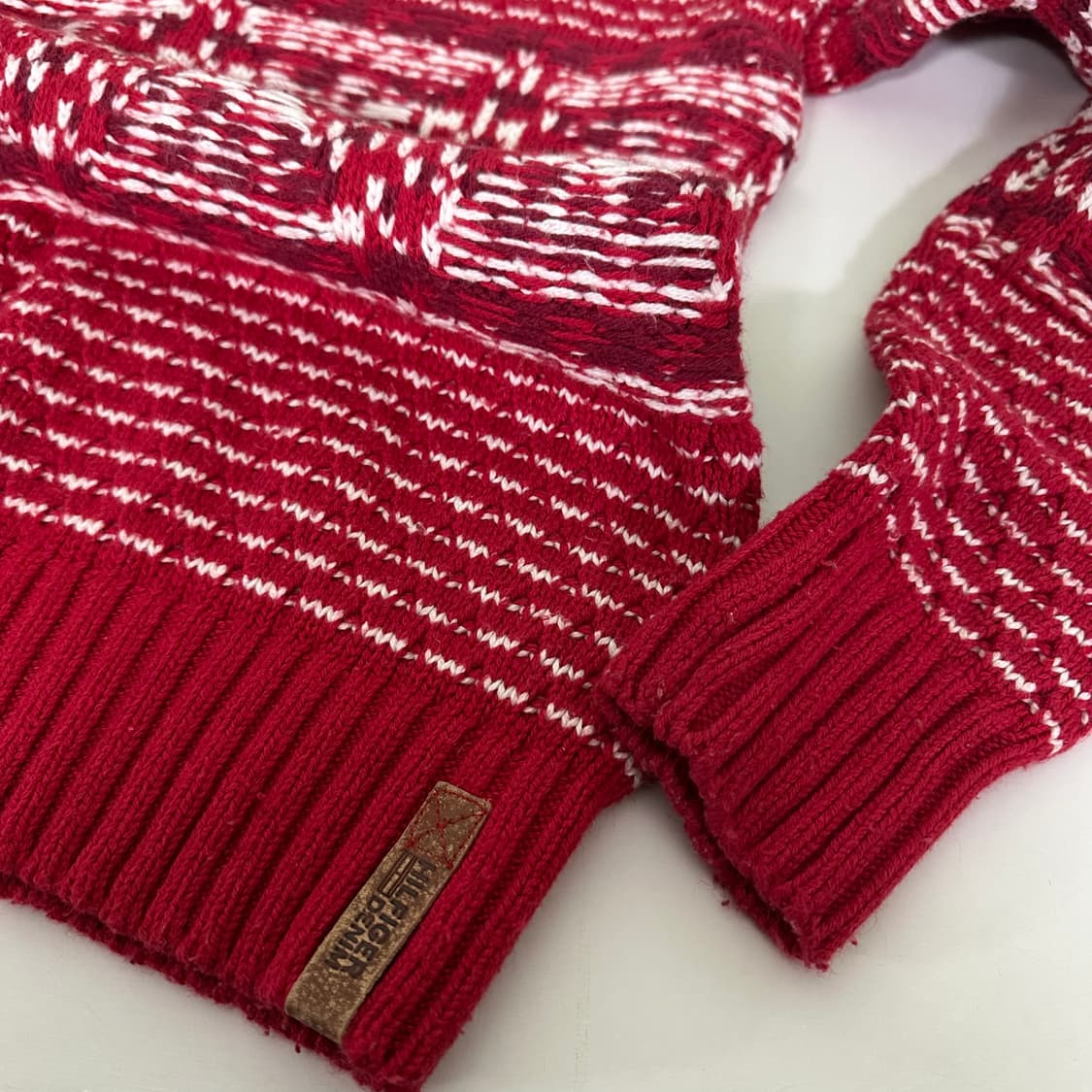 우먼M 타미힐피거 레드 자카드 버튼 반폴라니트 상품이미지2